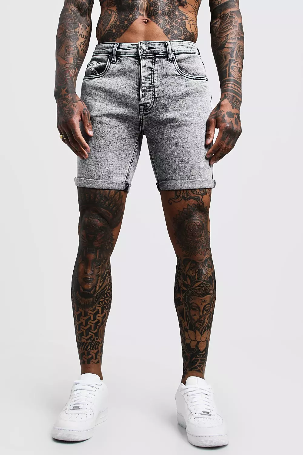 Tight denim hot sale shorts men